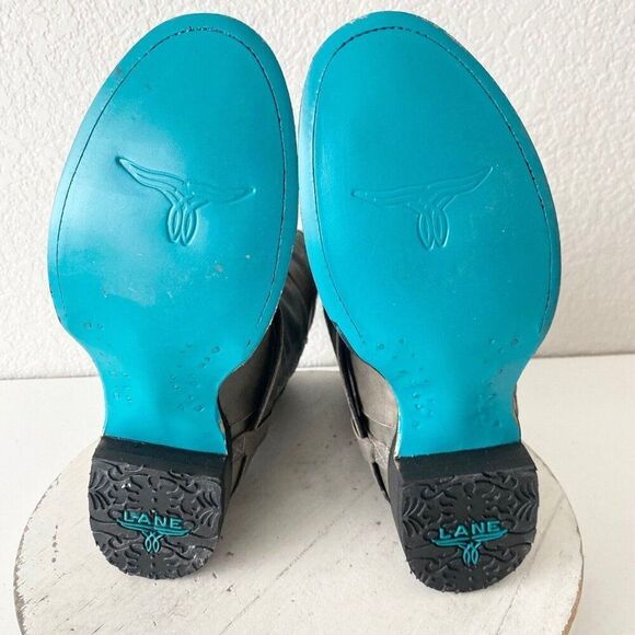 Lane Boots Womens Gray Leather Canvas Mid-Calf Western Moto Style Zip Size 7.5 - Picture 8 of 11